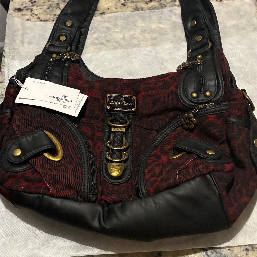 Angel Kiss Leopard Print Red and Black Shoulder Bag
